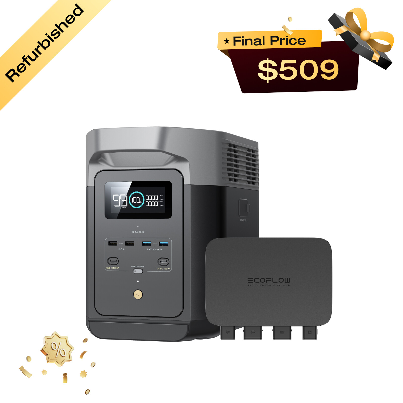EcoFlow 800W Alternator Charger with Power Station Certified Refurbished