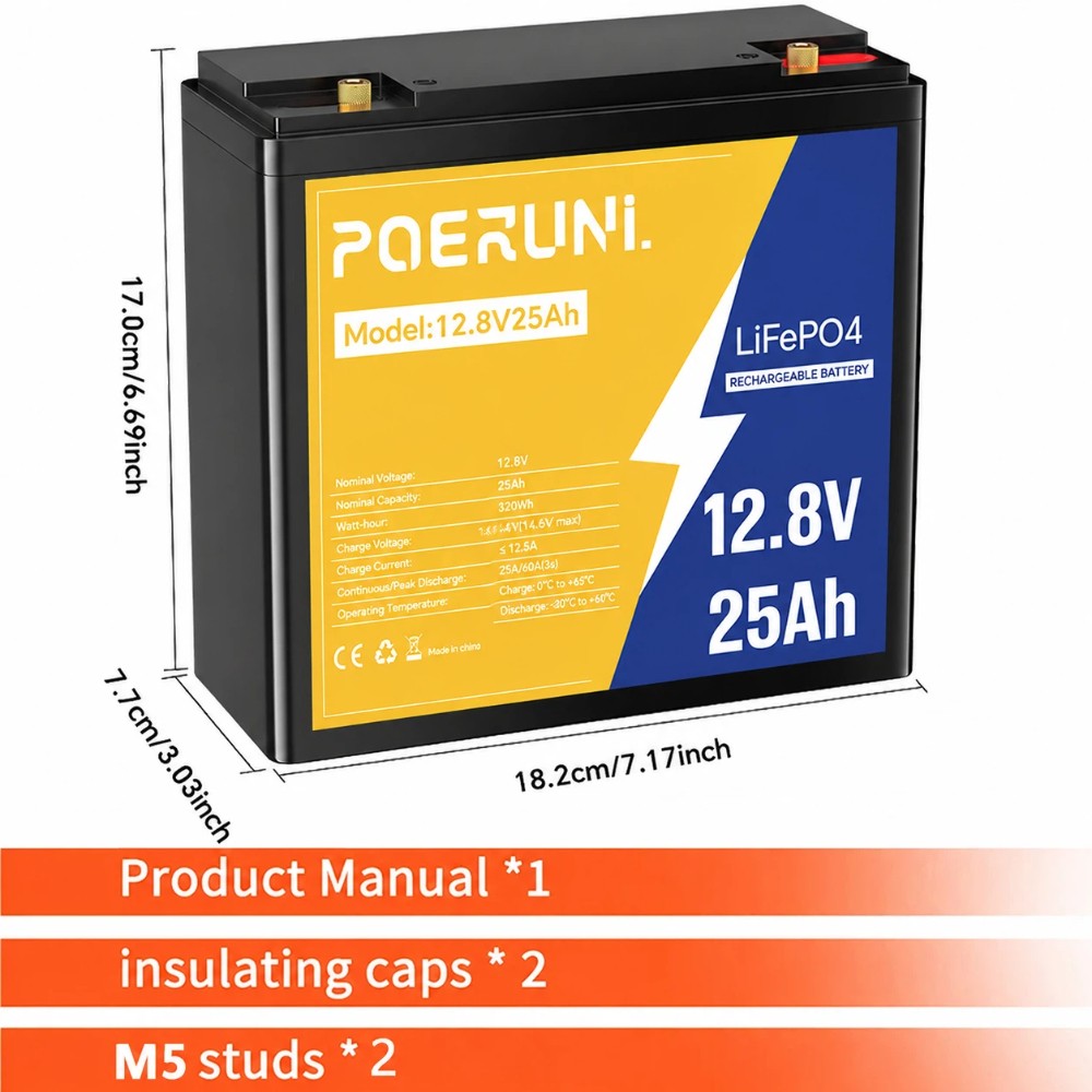 12V 25Ah LiFePO4 Lithium Battery Built-in BMS 5000+ Deep Cycle for Solar Marine
