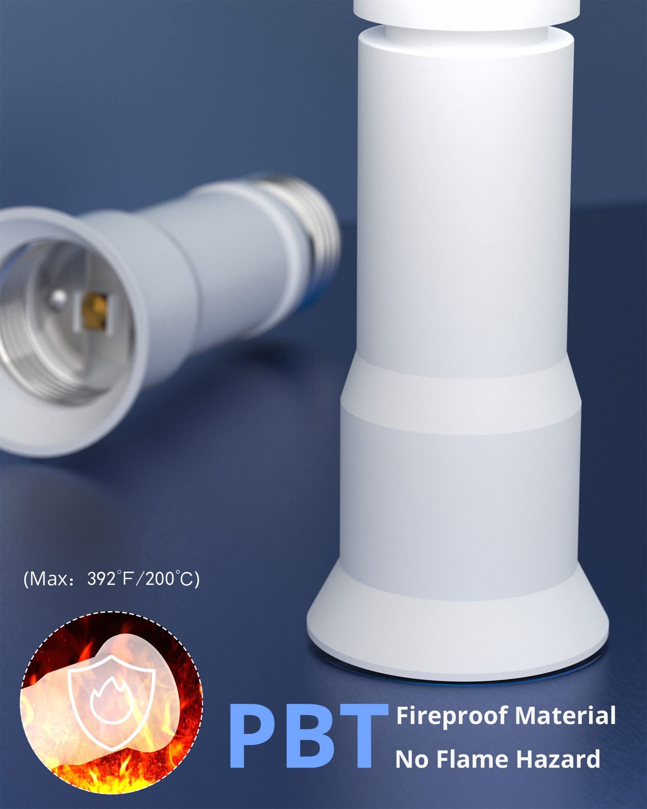 JACKYLED E26 Light Socket Extender 4-Level Extendable, 3.1-4.3in/8-11cm White