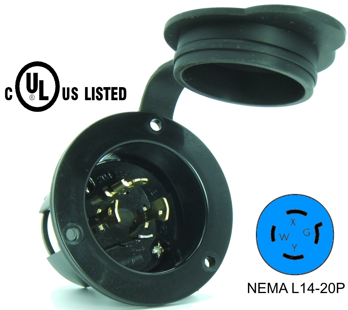 Journeyman-Pro NEMA L14-20 Flanged Power Inlet Receptacle Plug Waterproof Cover