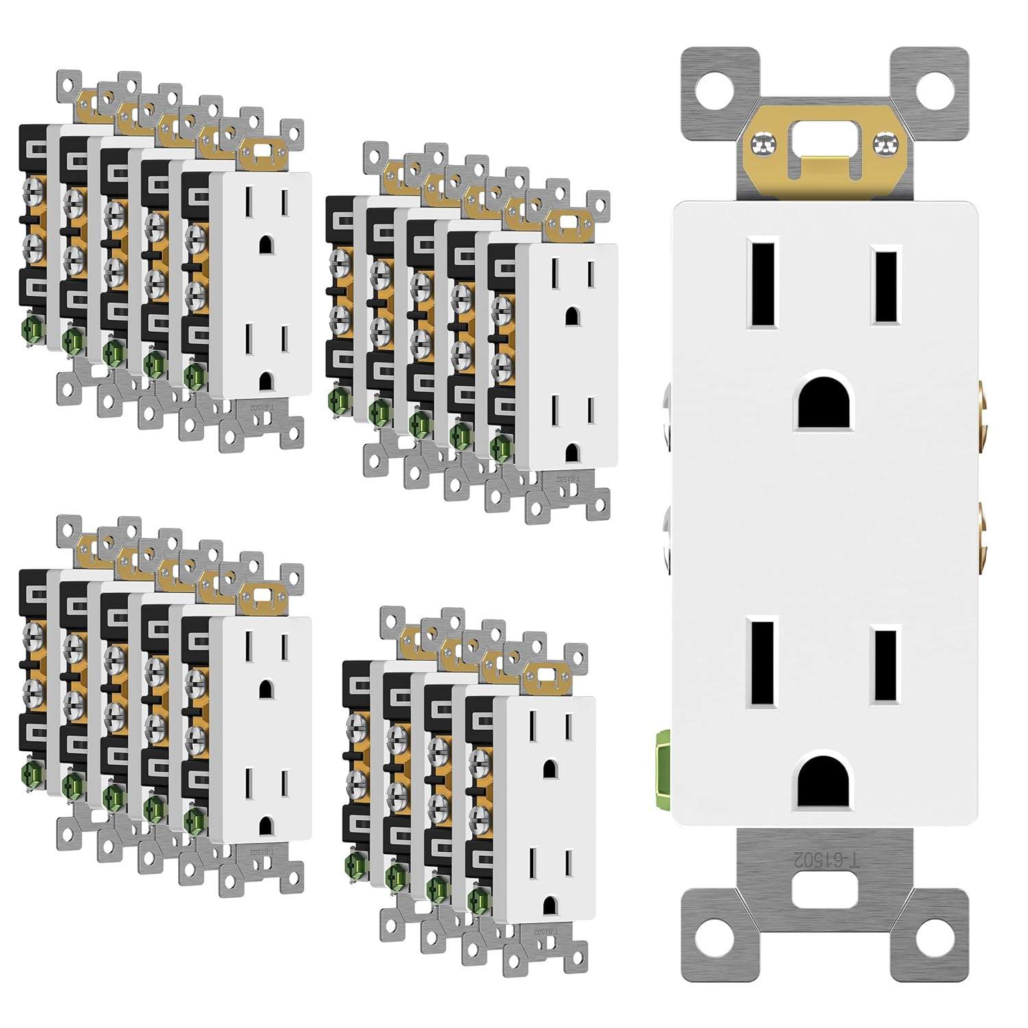 20 Pack White Decorator Receptacle, Standard Electrical Wall Outlet, 15A 125V, S