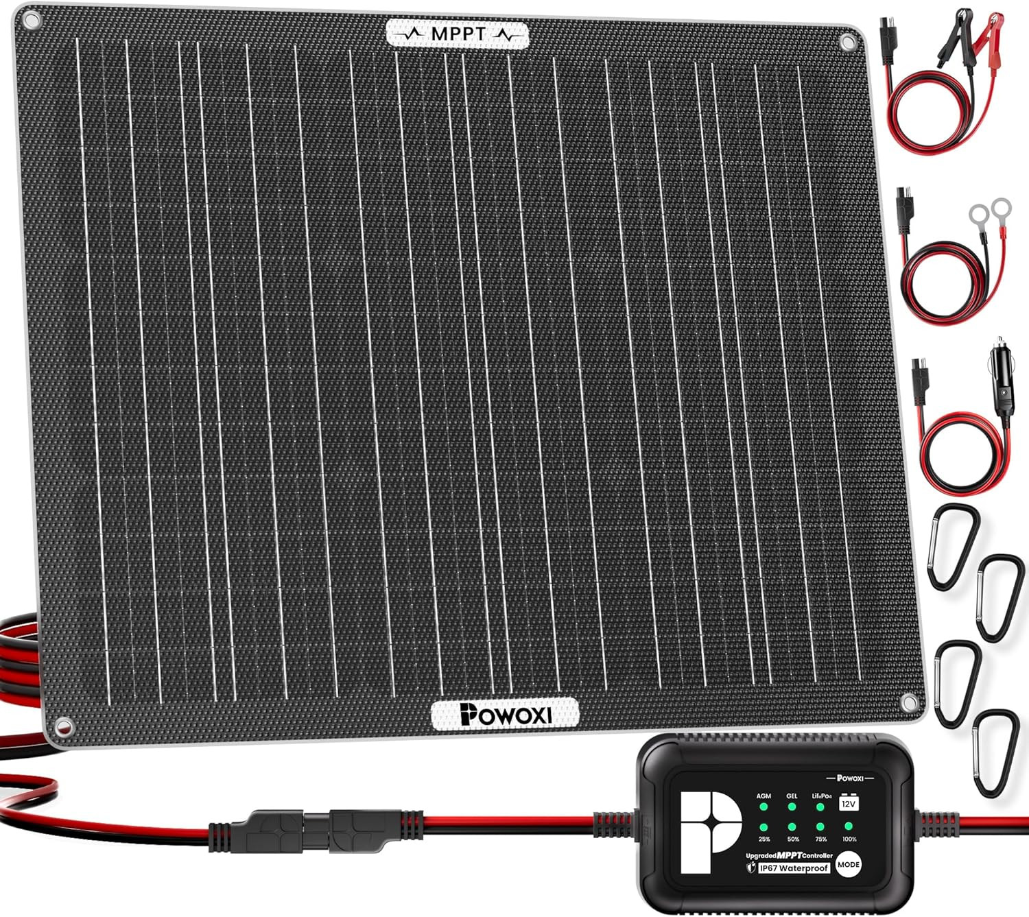 50W Solar Battery Charger: 12V Solar Car Battery Trickle Maintainer
