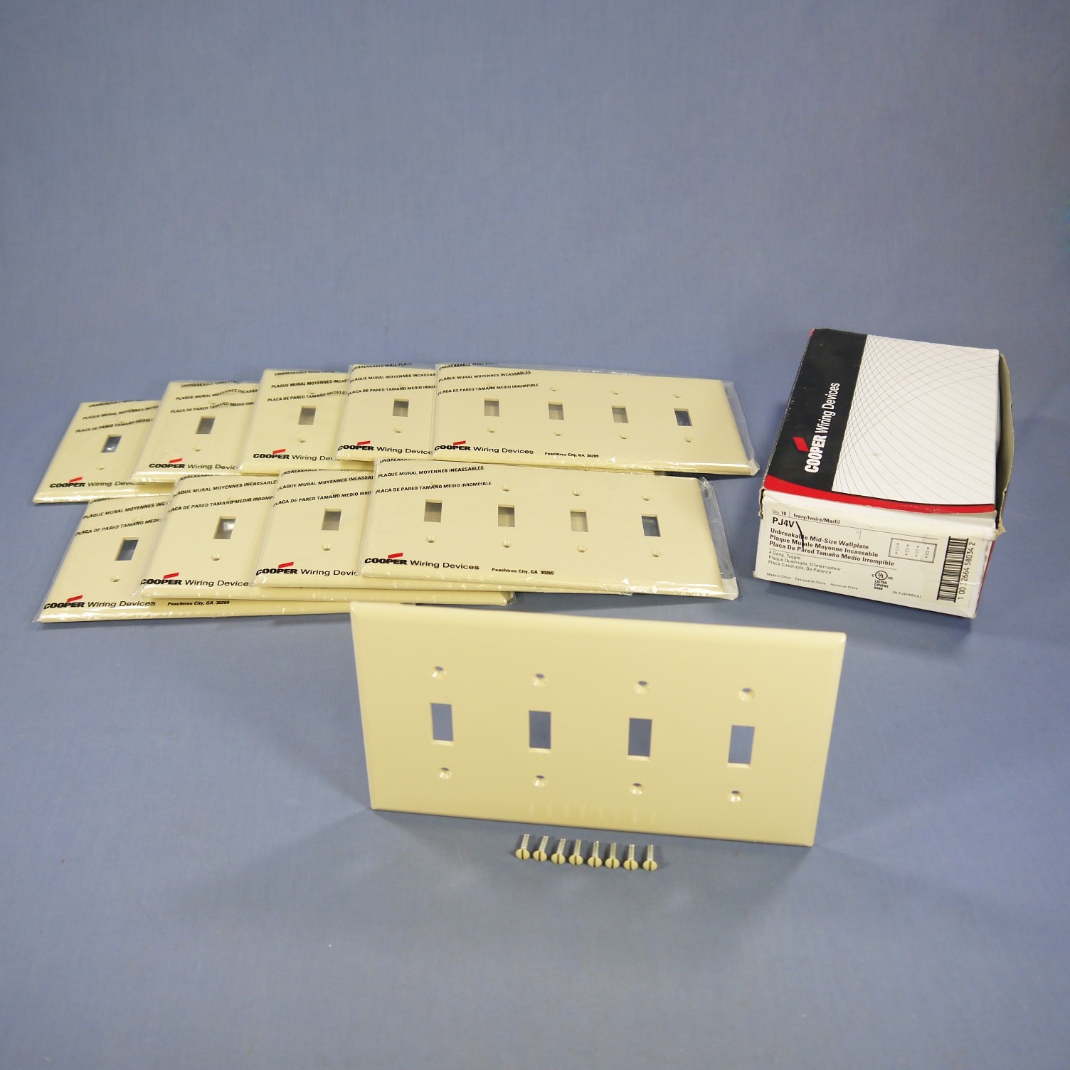 Cooper PJ4V Ivory 4-Gang Toggle Unbreakable Nylon Mid-Size Wallplate Cover 10pcs