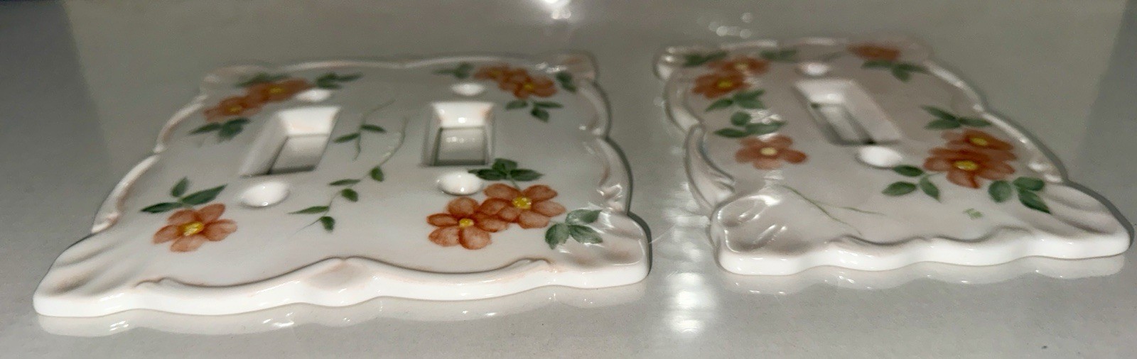 Vintage Hand Painted Ceramic Floral Light Switch Cover Plate Set Single Double