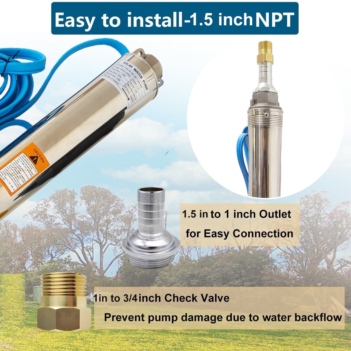 3″ AC/DC Solar Powered Bore Well Water Pump 1HP Submersible Hybrid Deep 110/220V