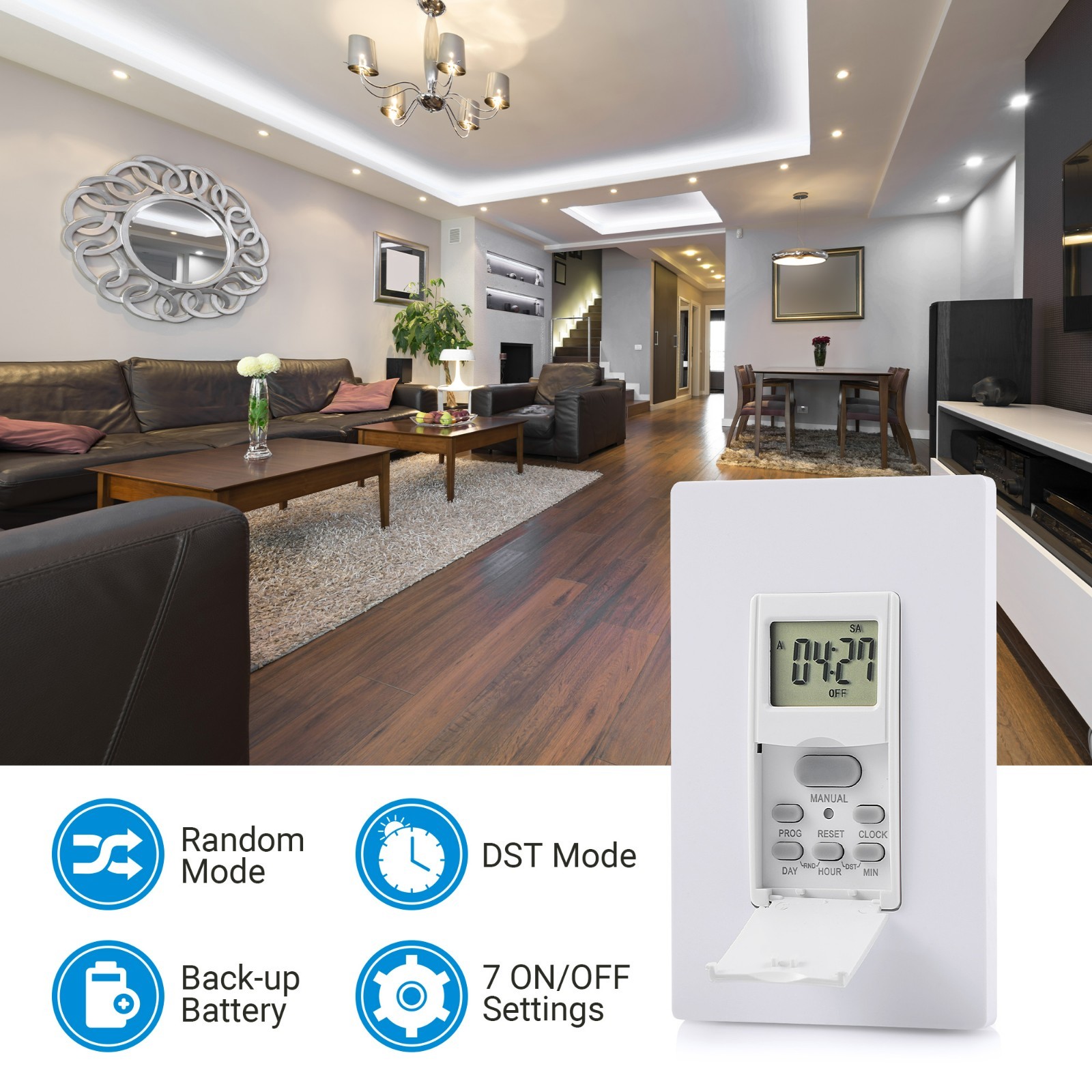 DEWENWILS 7 Day Programmable In-Wall Timer Switch Digital , ON/Off Settings