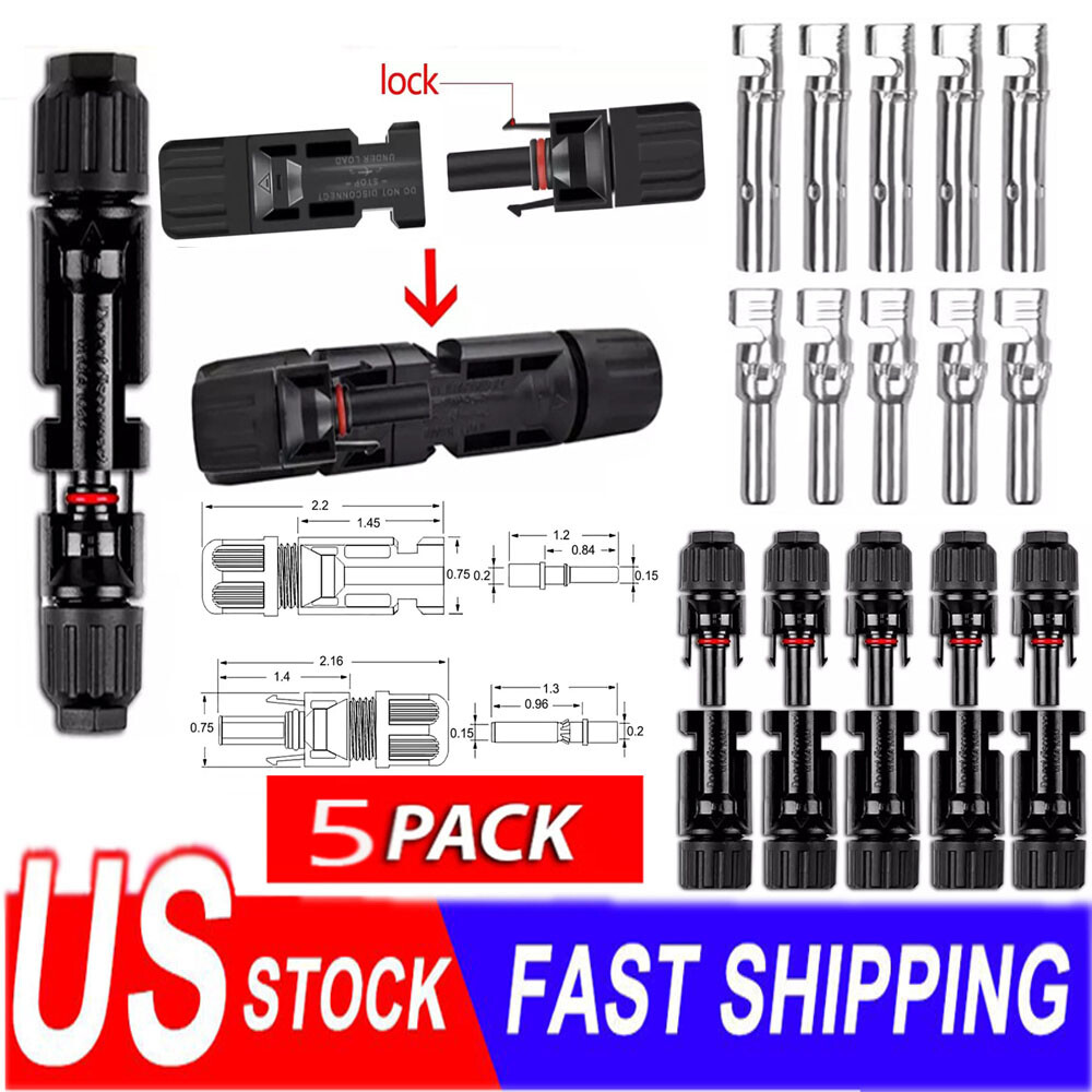 Male Female Wire Cable Connector Set Solar Panel Waterproof Connectors 5 Pair