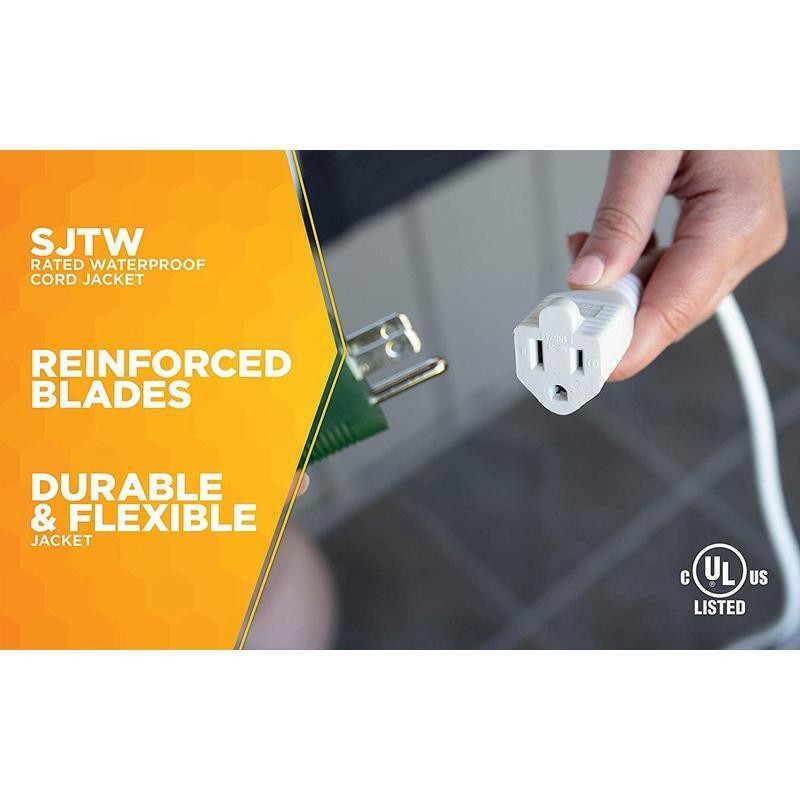 Outdoor Extension Cord Power Block 8ft Tangle Free Heavy Duty Weather Resistant