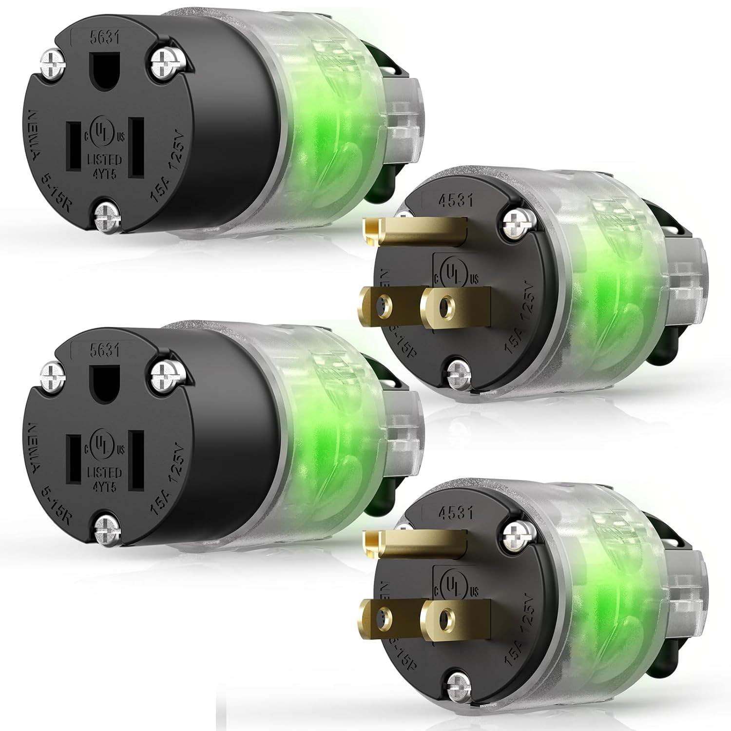 Lighted Extension Cord Ends, 15A 125V Extension Cord Replacement Ends 3 Pr