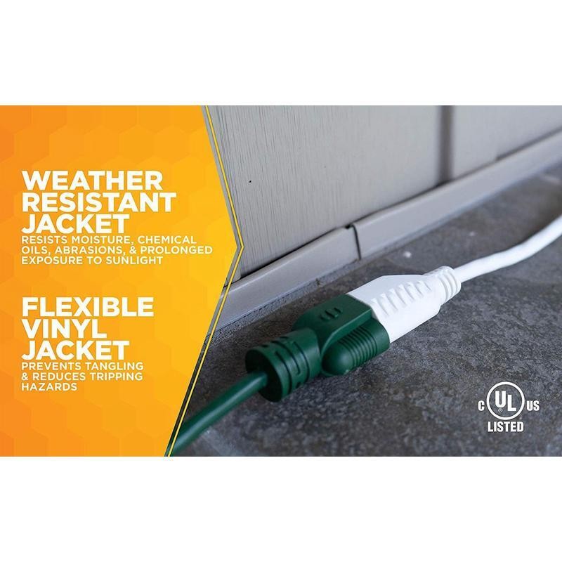 Outdoor Extension Cord Power Block 8ft Tangle Free Heavy Duty Weather Resistant