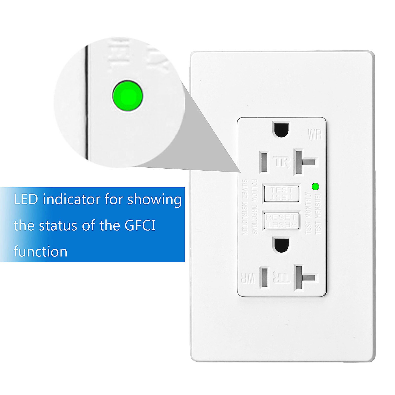 GFI GFCI Outlet 20 Amp LED Indicator Weather Tamper Resistant Duplex Receptacle