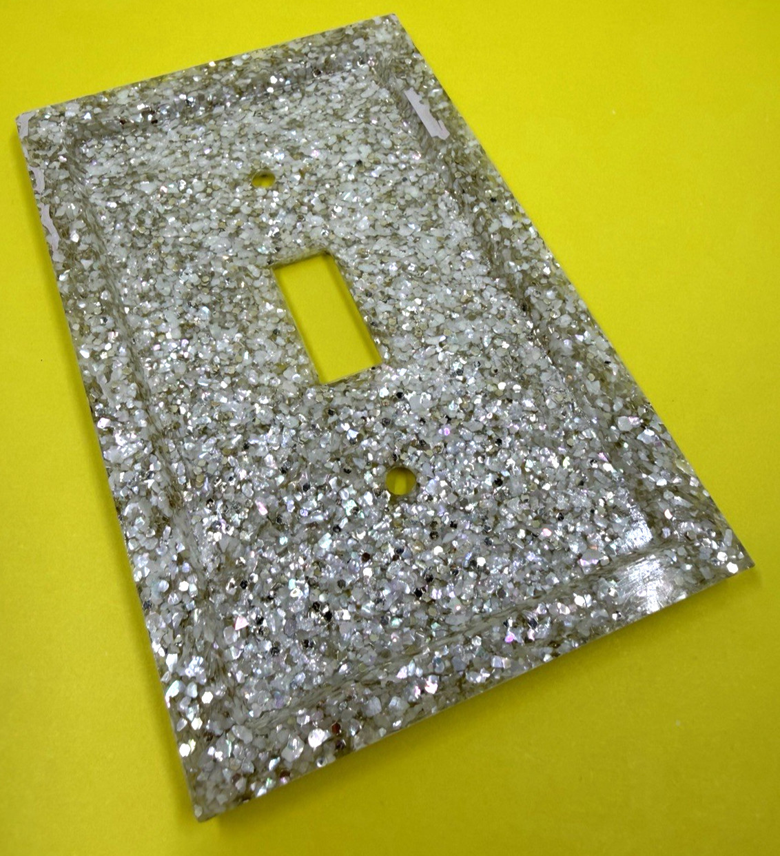 Vintage MCM Lucite Mother Pearl Silver Glitter 4 Light Switch Plate Wall Covers