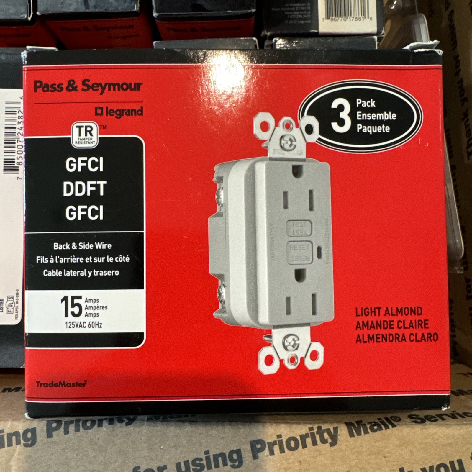 LEGRAND 1595-TRLA GFCI DUPLEX RECEPTACLE TAMPER 15A 125V 60HZ 3 Pack Lot Outlet