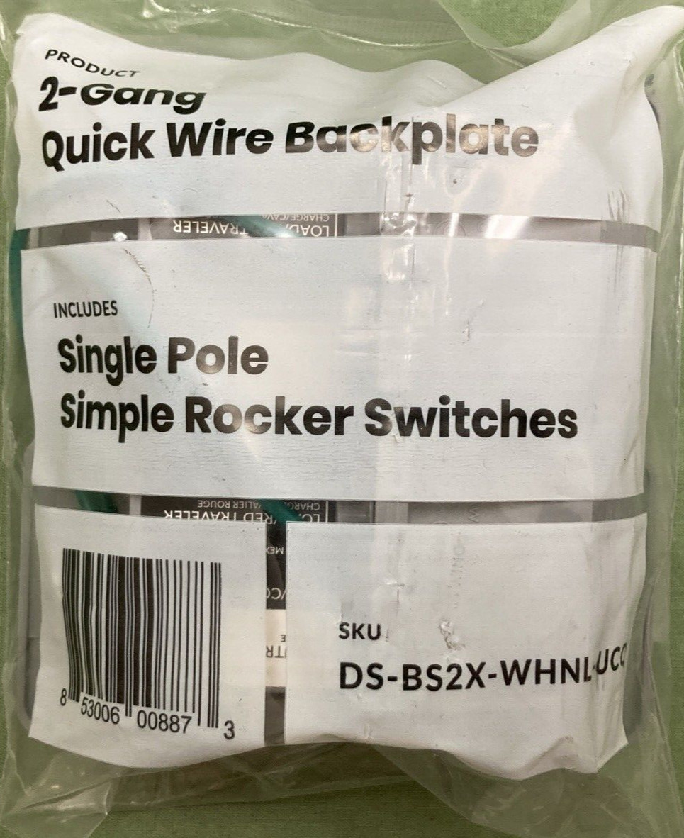 NEW DEAKO DS-BS2X-WHNL-UCQ SWITCH 2-GANG QUICK WIRE BACKPLATE SINGLE POLE