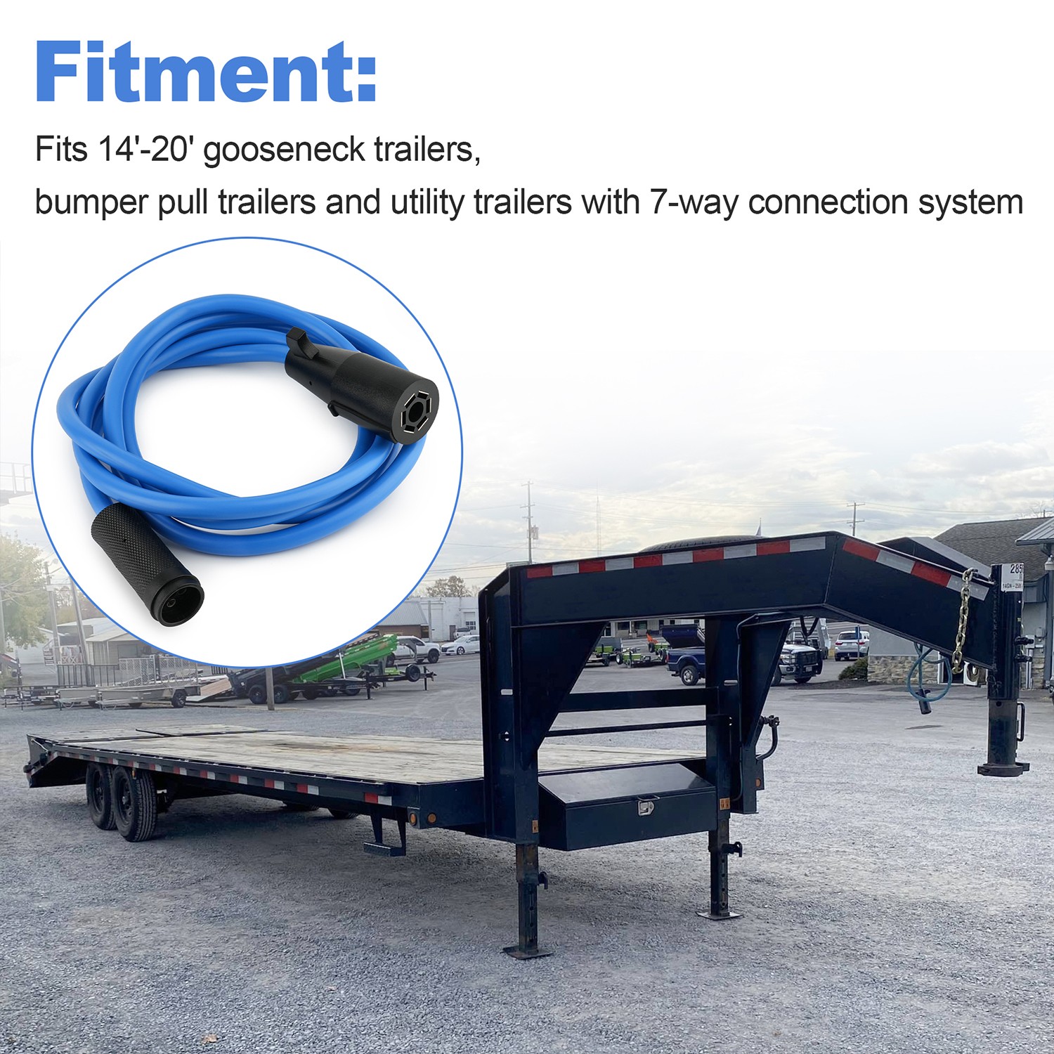 7-Way RV Plug to Round Socket Cable Cord For 14′-20′ Gooseneck Bumper Pull