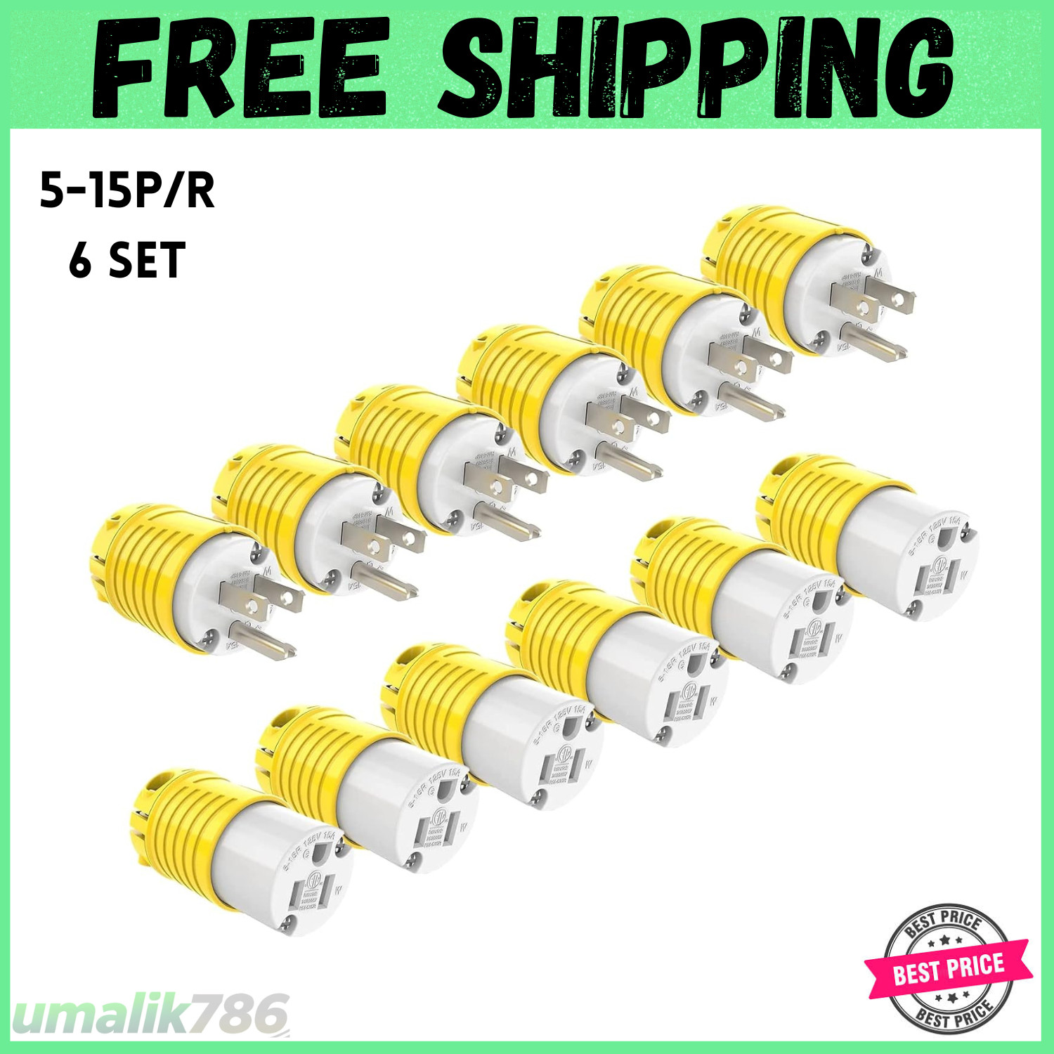 Extension Cord Ends Male and Female Plug, 15 Amp 125 Volt Heavy Duty Replacement