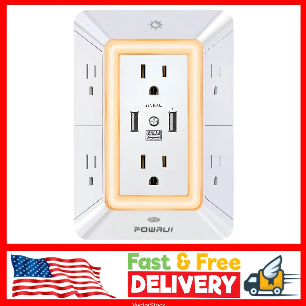 Multi Plug Outlet Surge Protector – POWRUI 6 Outlet Extender with 3 USB Ports…