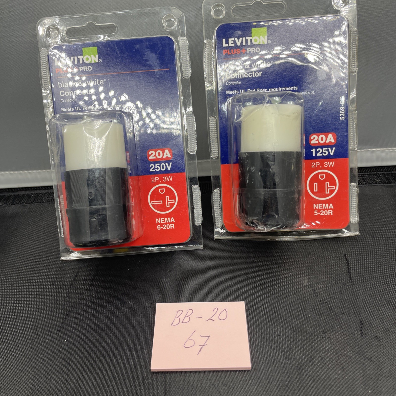 2 Leviton Black & White 5369-CS Connector 20A 125V NEMA 5-20R Free Shipping
