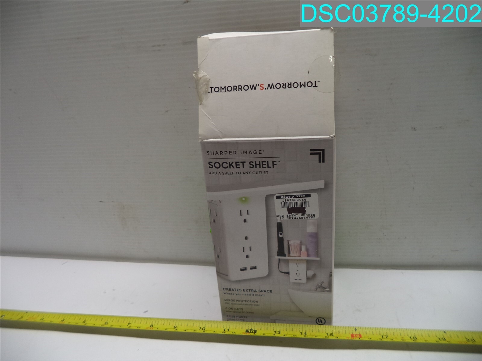 QTY=2: Sharper Image Socket Shelf Cordless Wall 6-Outlet Extender White