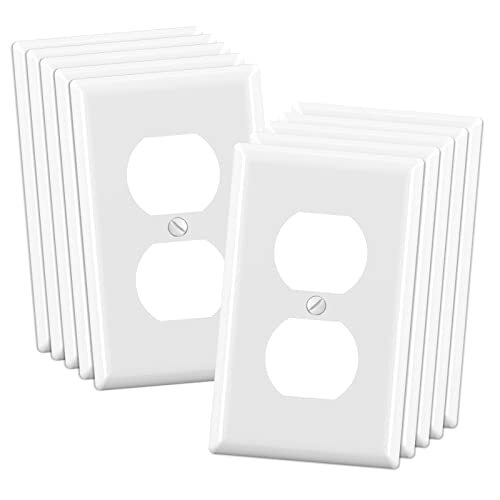 ELEGRP Duplex Receptacle Wall Plate, 1-Gang Standard Size 10 Pack Glossy White