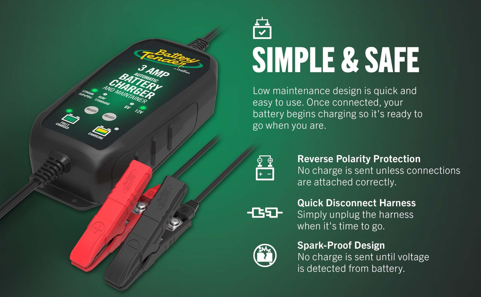 Battery Tender 3 AMP Battery Charger and Maintainer – Automotive Switchable 12V