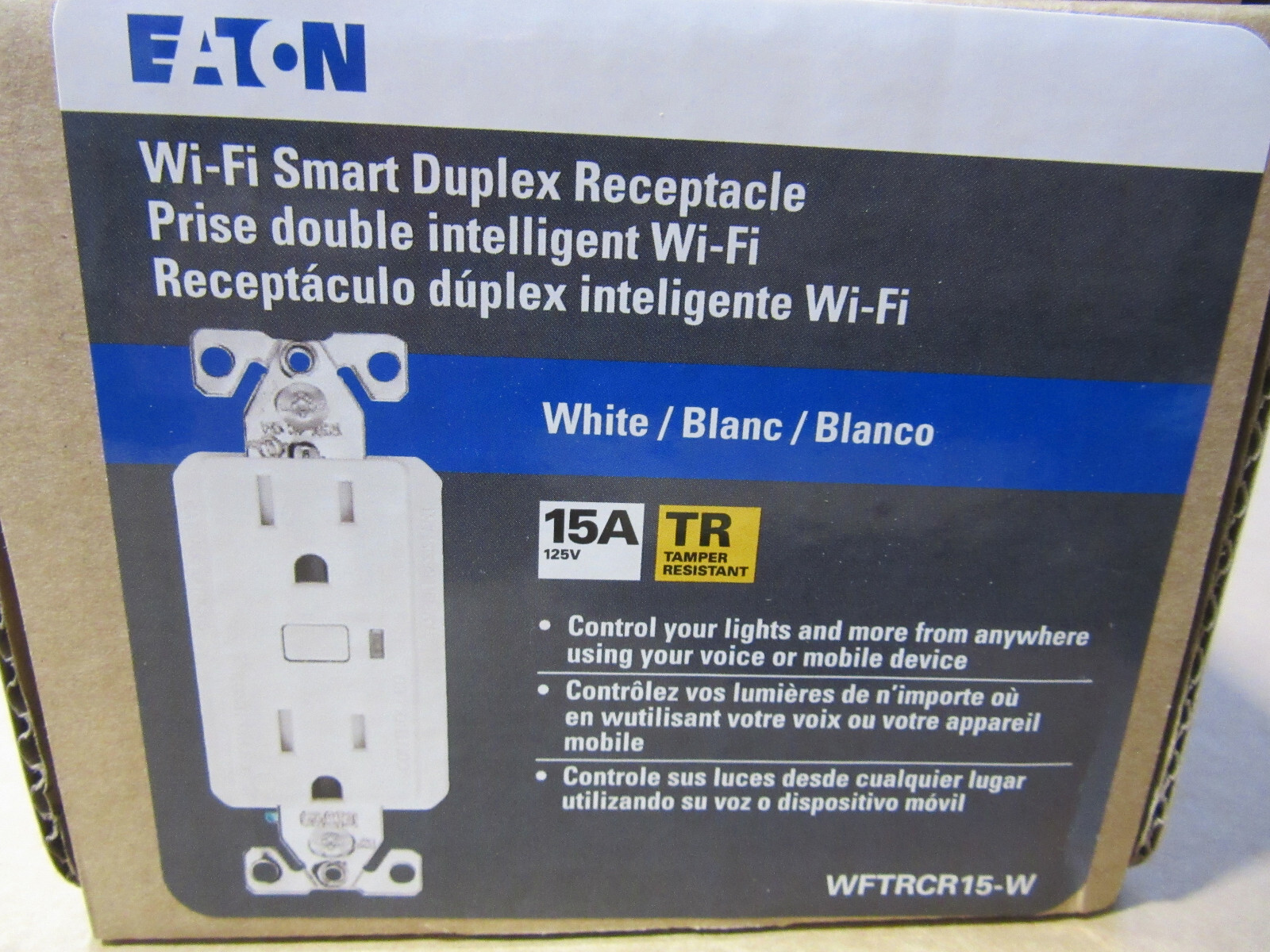 Eaton WFTRCR15-W-SP-L Wi-Fi Smart Duplex White 15A 125V Works with Alexa Sealed