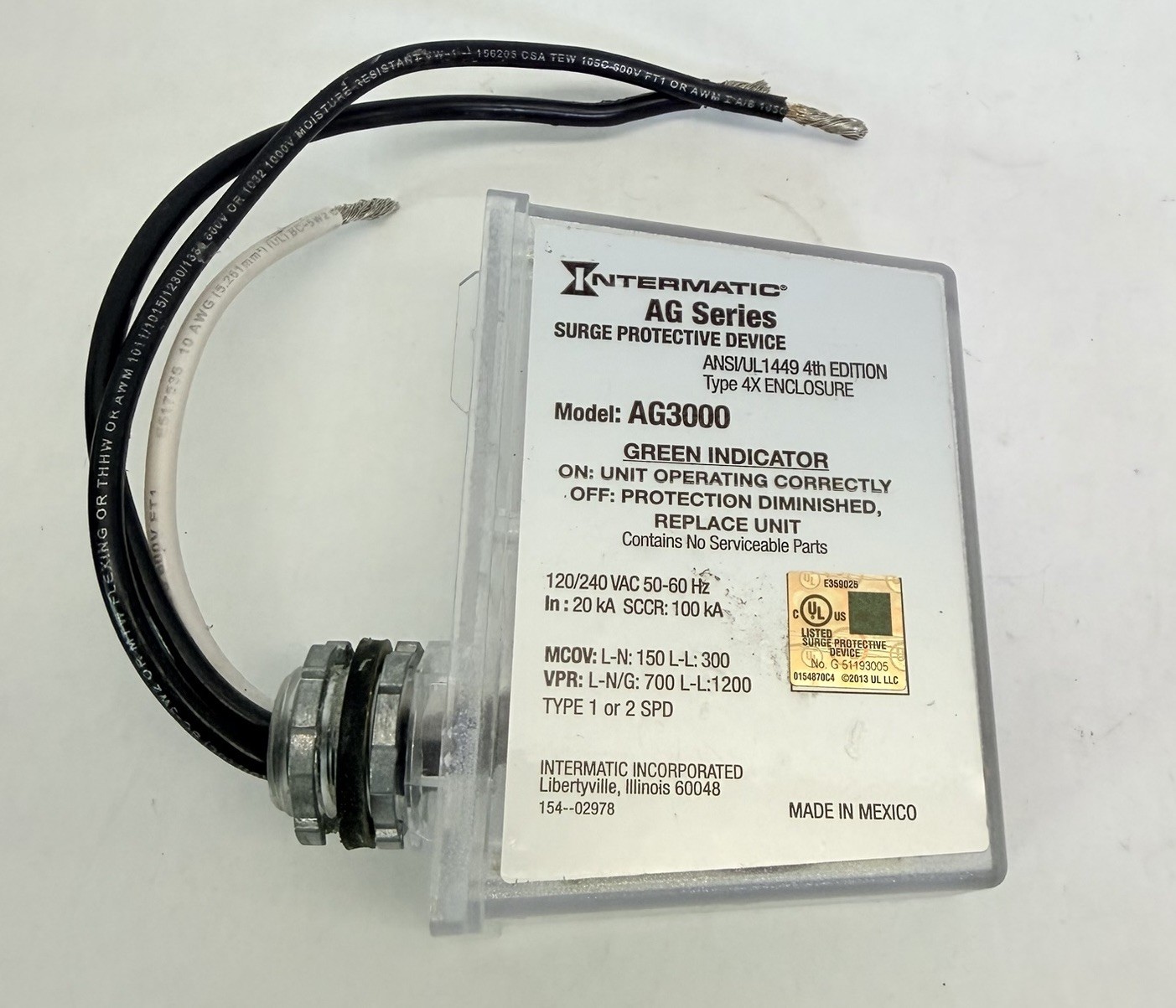 Intermatic AG3000 Universal HVAC Surge Protective Device 120/240vac 50/60hz