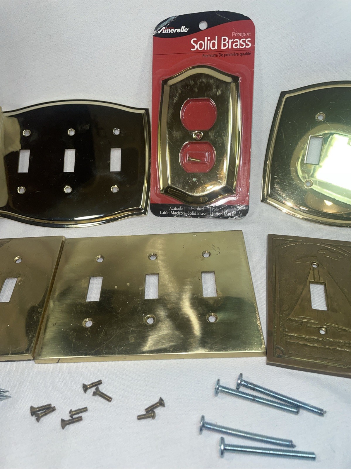Large Lot Brass Plated Standard Wall Light Switch Plate Covers Pre Owned