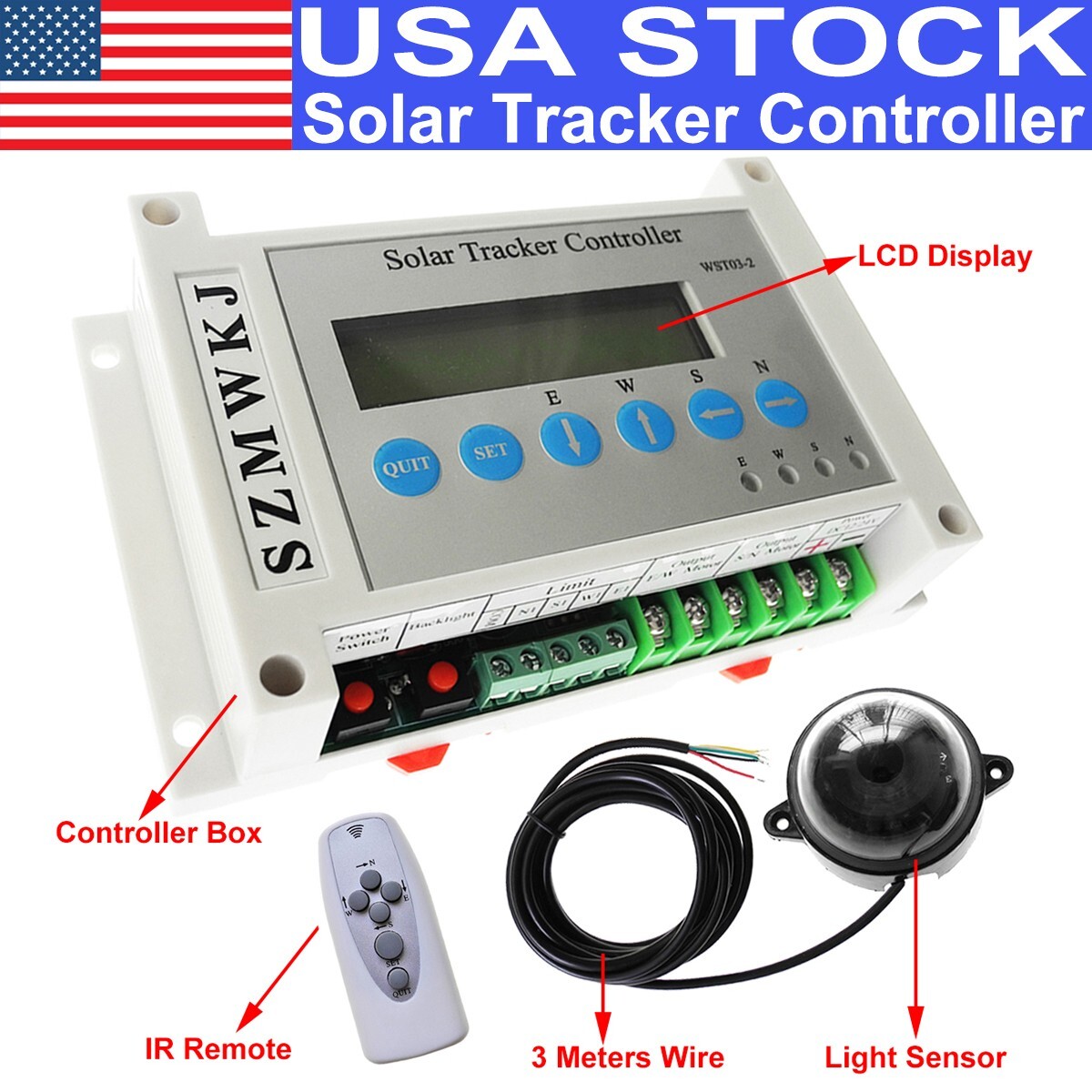 SZMWKJ Dual Axis Solar Tracker Linear Actuator Controller for PV Solar Panel Use