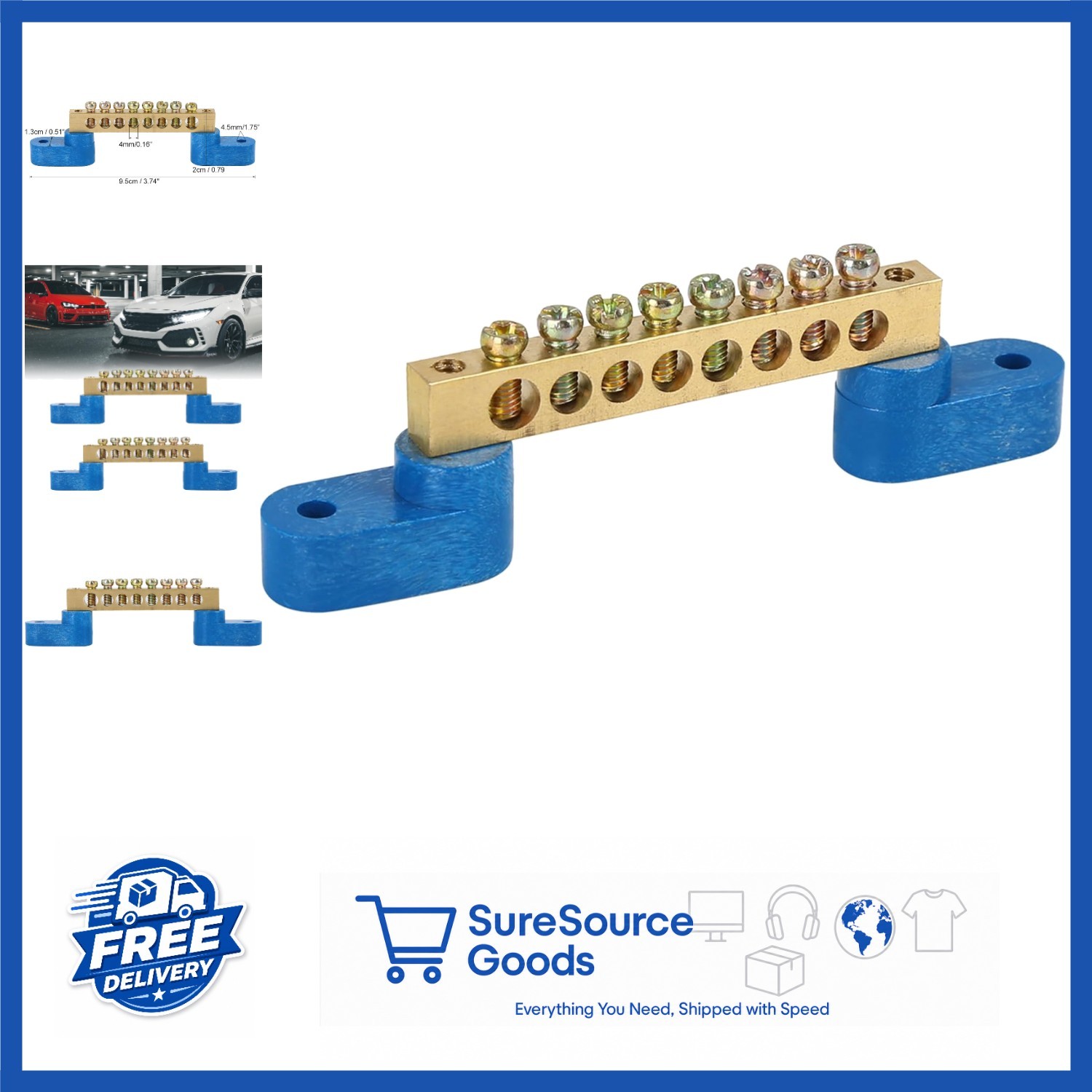 DC250V 110A Grounding Strip Bus Bar Block with 8 Screw Terminals Bronze Blue