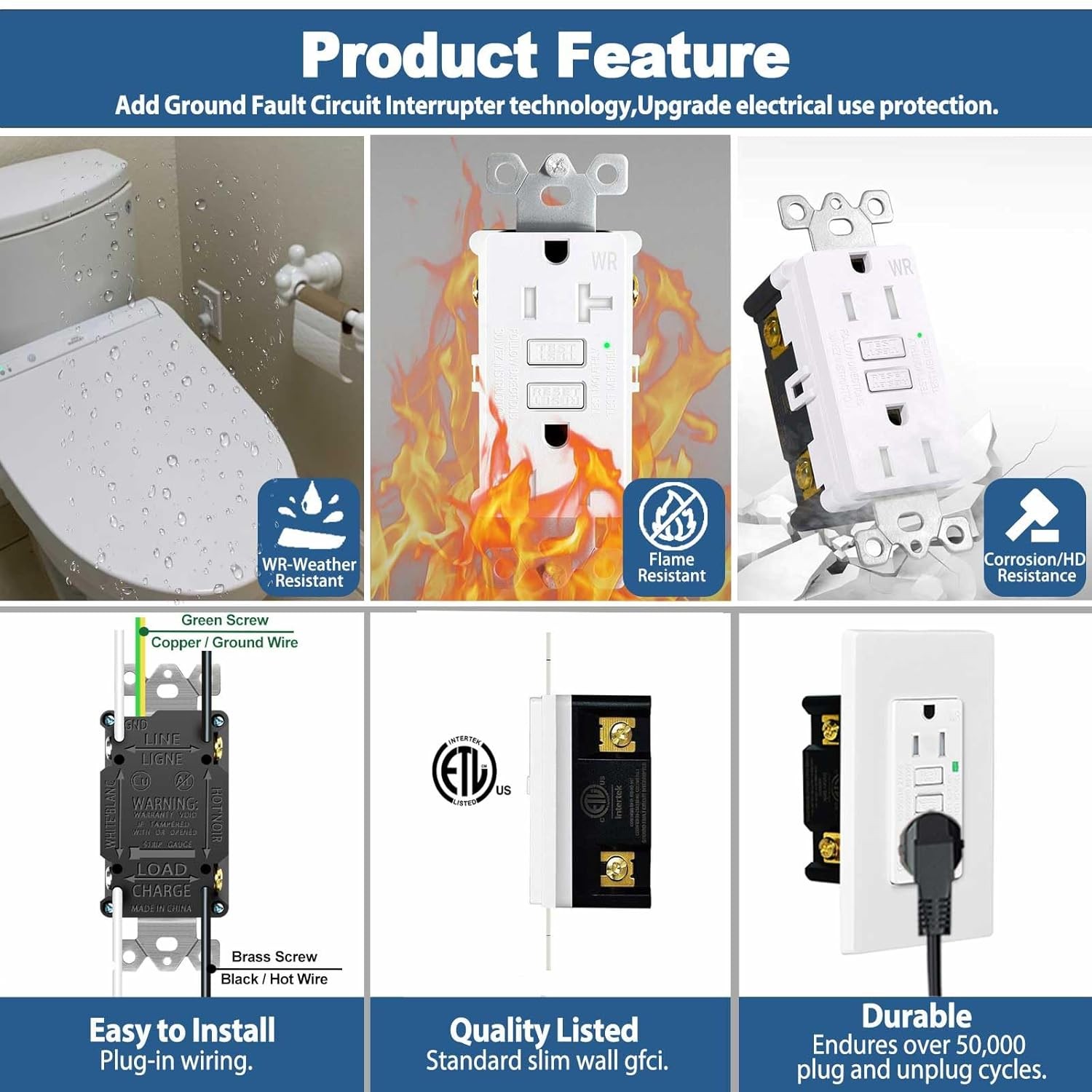 1x 20A Slim GFCI GFI Outlet Tamper Resistan Weatherproof Wall Receptacle Outdoor