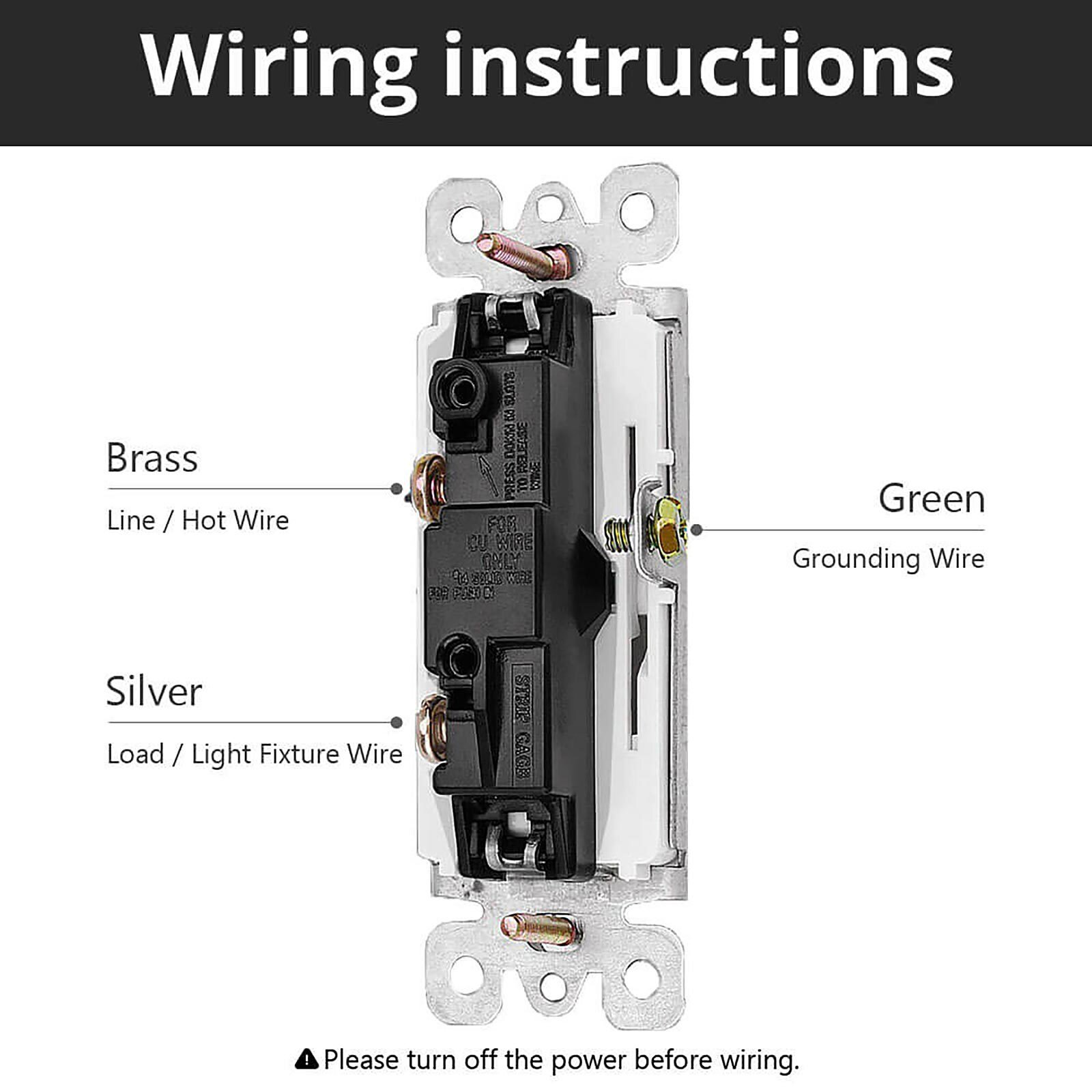 15Amp 120/277 Volt Decora Rocker Single-Pole Light Switch Wall White UL 100 Pack