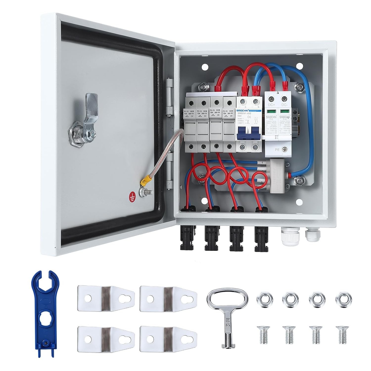 4 String PV Combiner Box DC Circuit Breaker 500V 15A Fuse 4 in 1 Solar panel