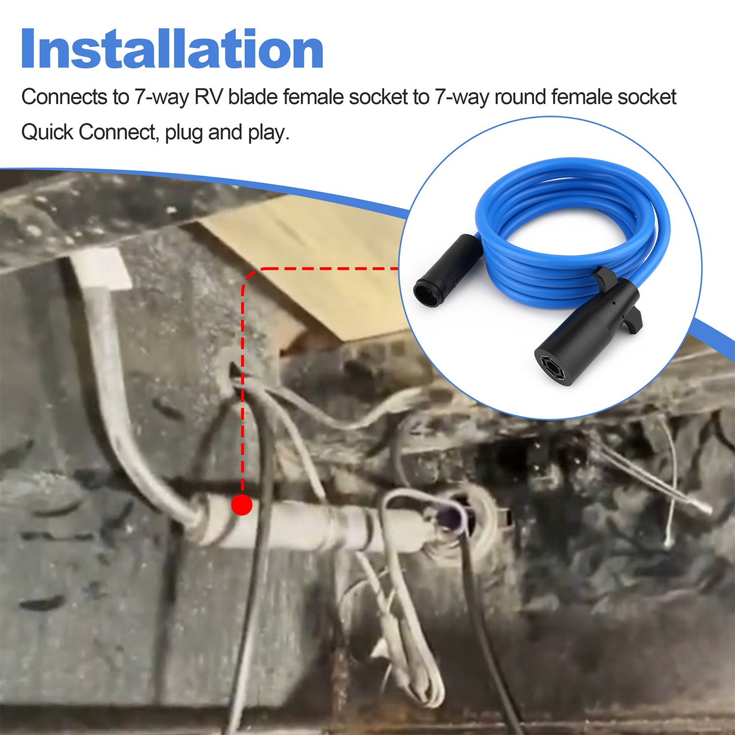 7-Way RV Plug to Round Socket Cable Cord For 14′-20′ Gooseneck Bumper Pull