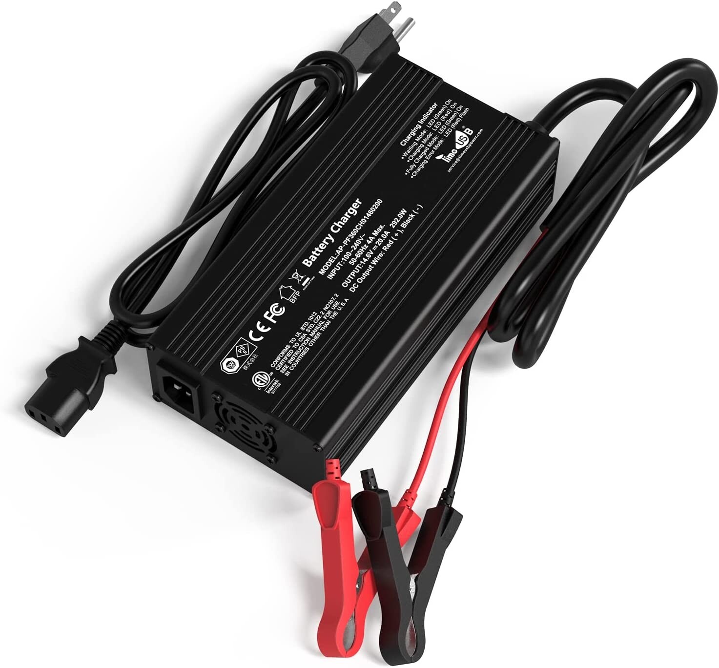 Timeusb 14.6V 20A LiFePO4 Lithium Battery Charger Smart Protection Fast Charging