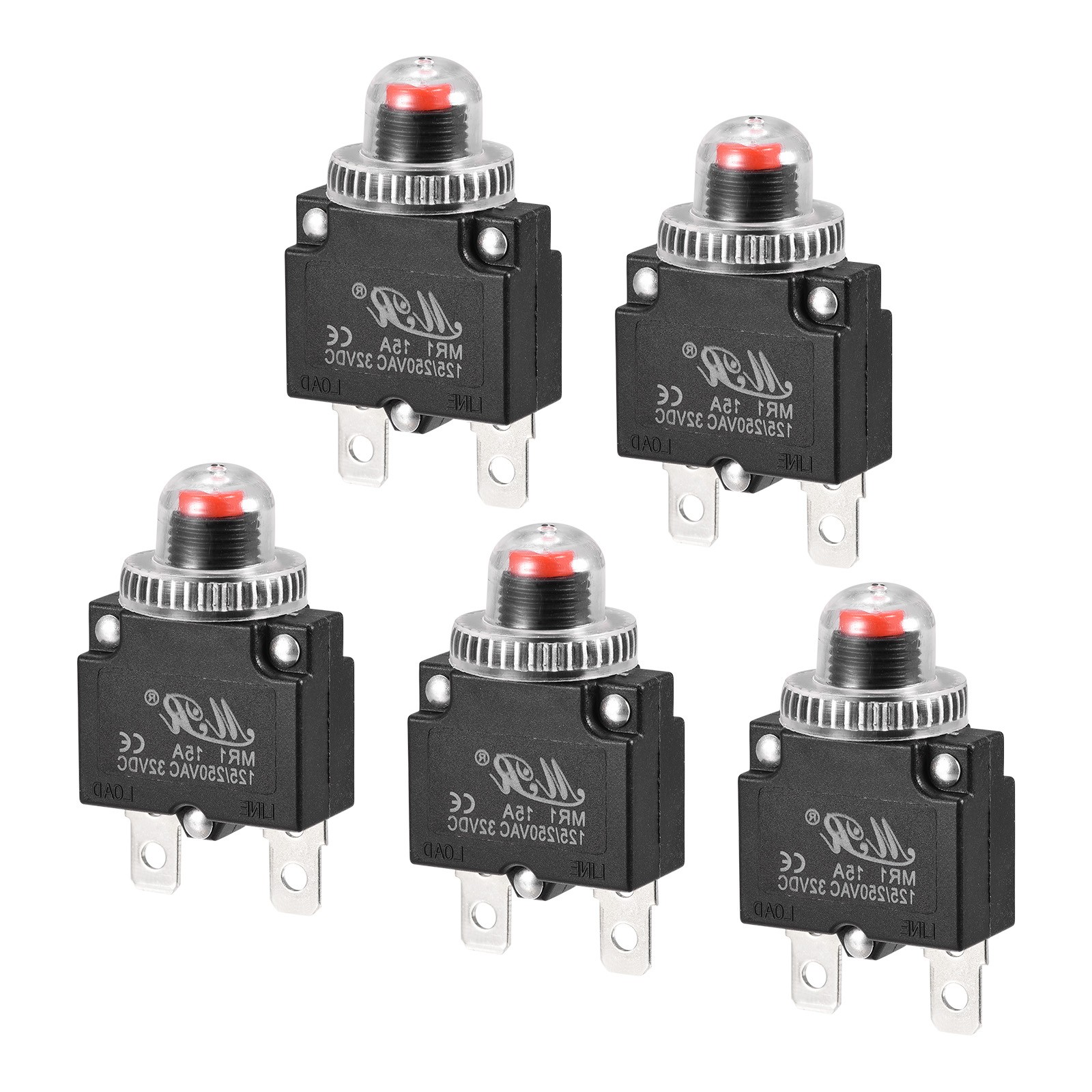 5pcs Circuit Overload Protector 15A AC125/250V DC32V Push Button Thermal