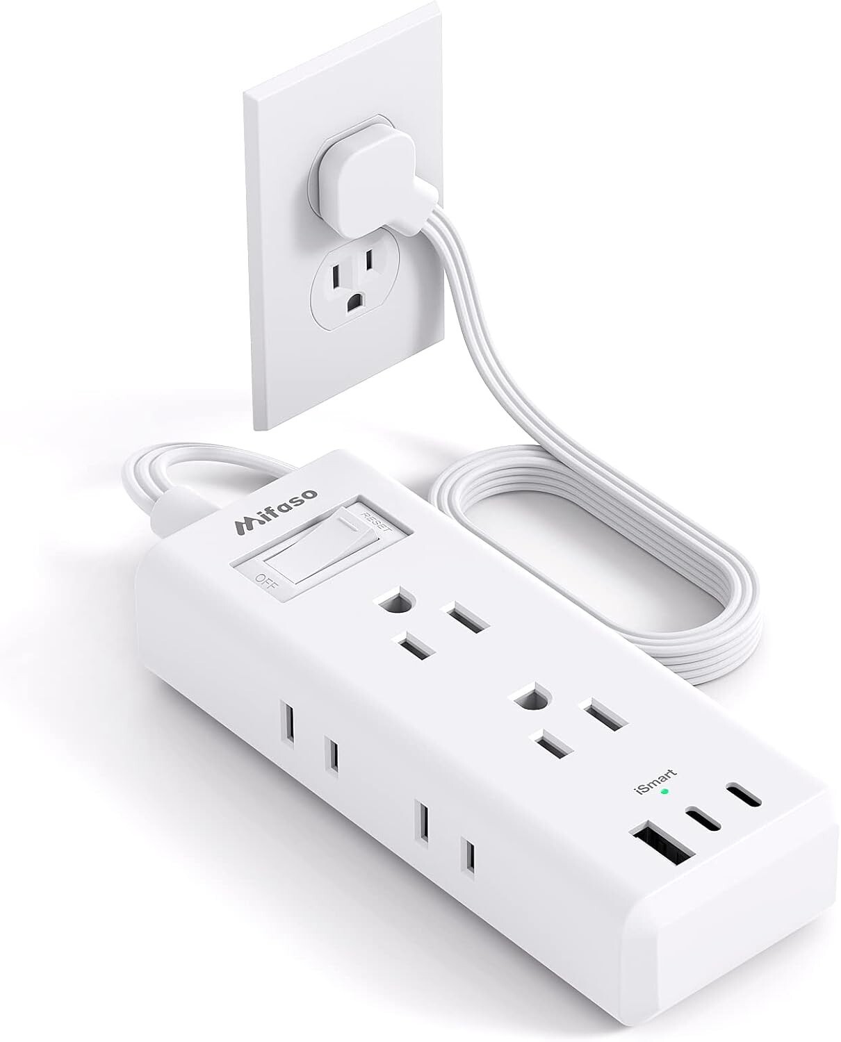 Flat Plug Extension Cord, 5 Ft Ultra Thin Flat Power Strip – 6 Outlets 3 USB Por