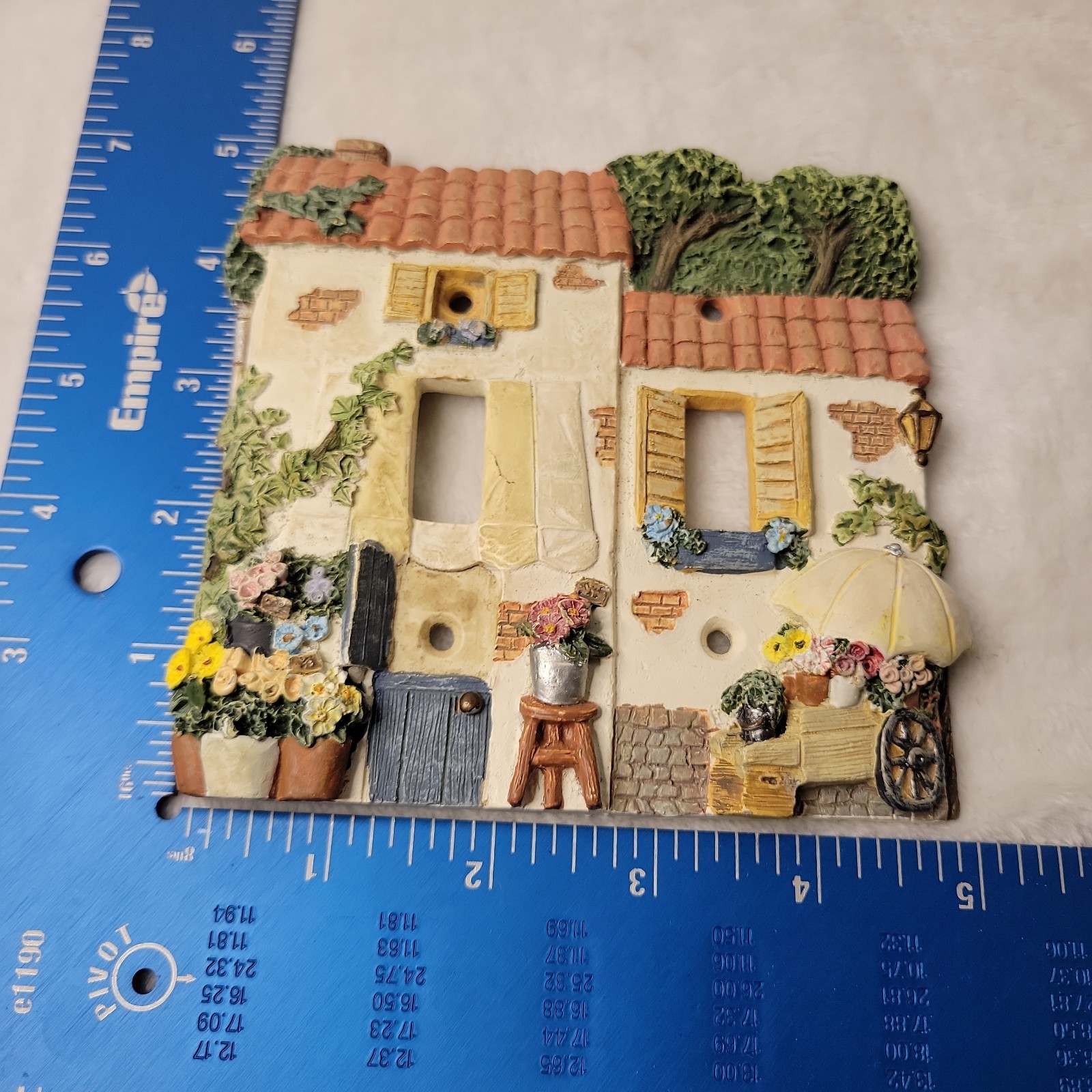 Vintage 1996 FIGI Double Light Switch Wall Plate 3D Cottage Flowers Garden