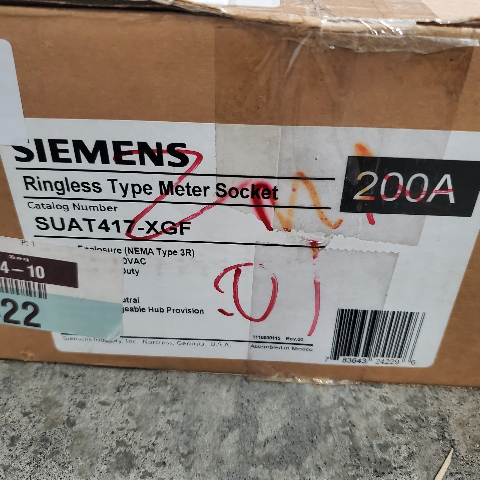 Siemens 200A 4Jaw No Bypass Overhead/Underground Ringless Meter Socket