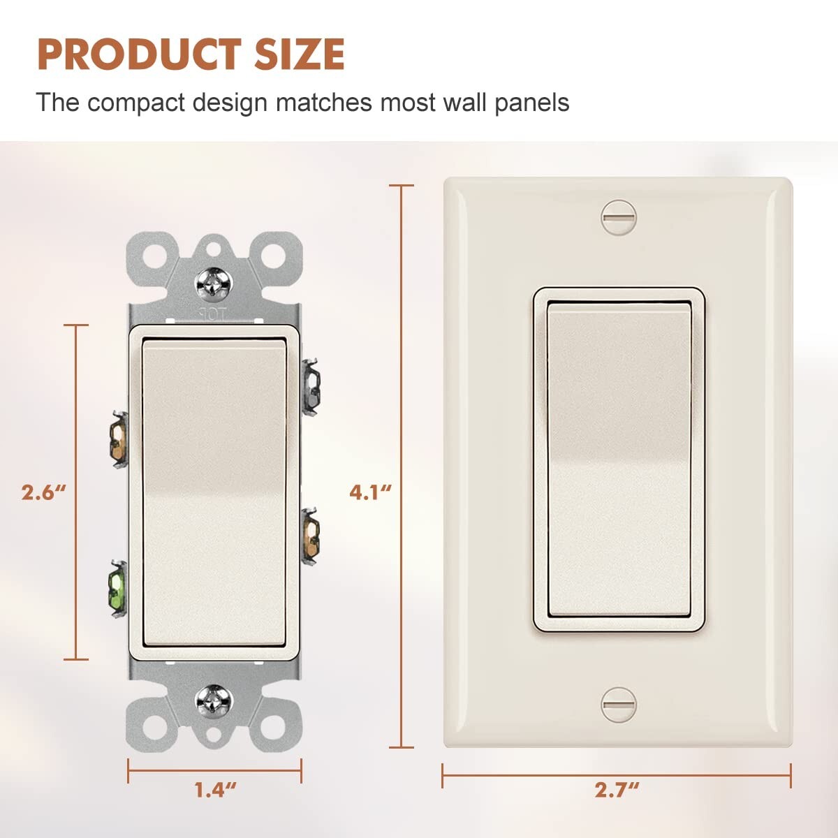 Decora 3 Way Light Switch ivory, Single Pole Paddle Rocker UL ,15A ,10 Pack
