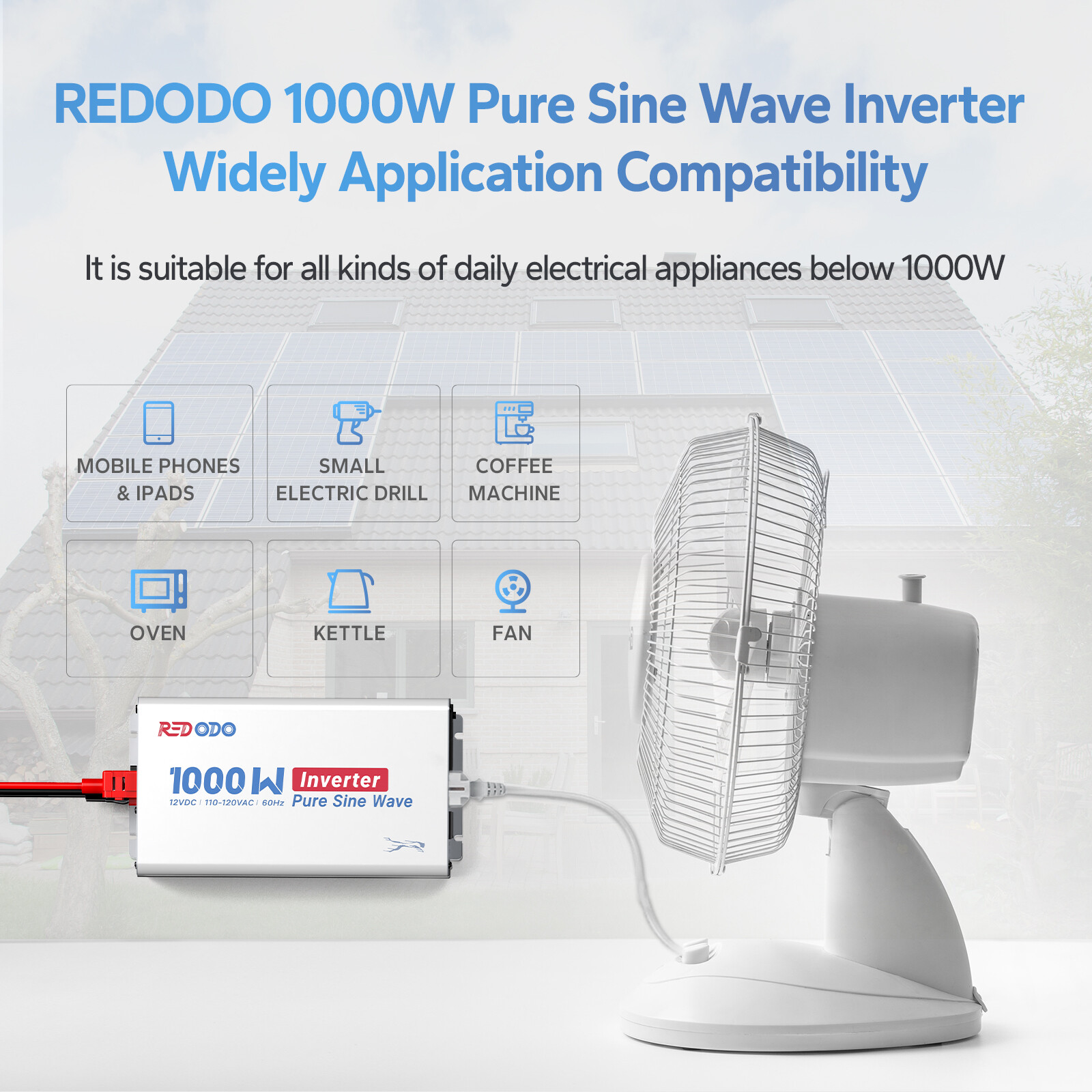Redodo 1000W 2000W Pure Sine Wave Inverter 12V DC to 120V AC Solar Converter