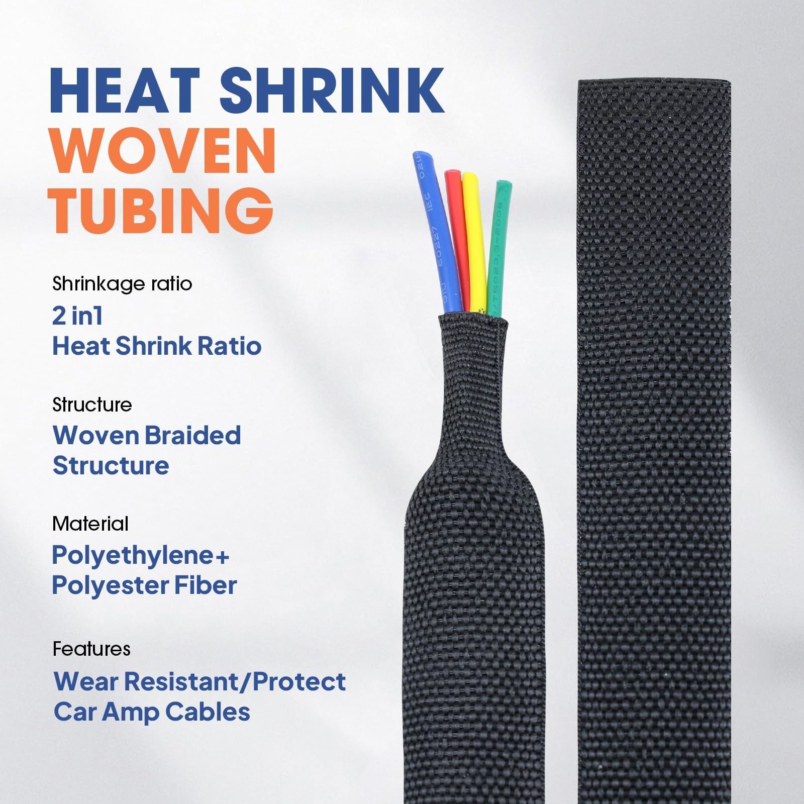 FOURUB 2 to 1 Heat Shrink Woven Tubing Abrasion Resistant 1″ID-216inch, Black