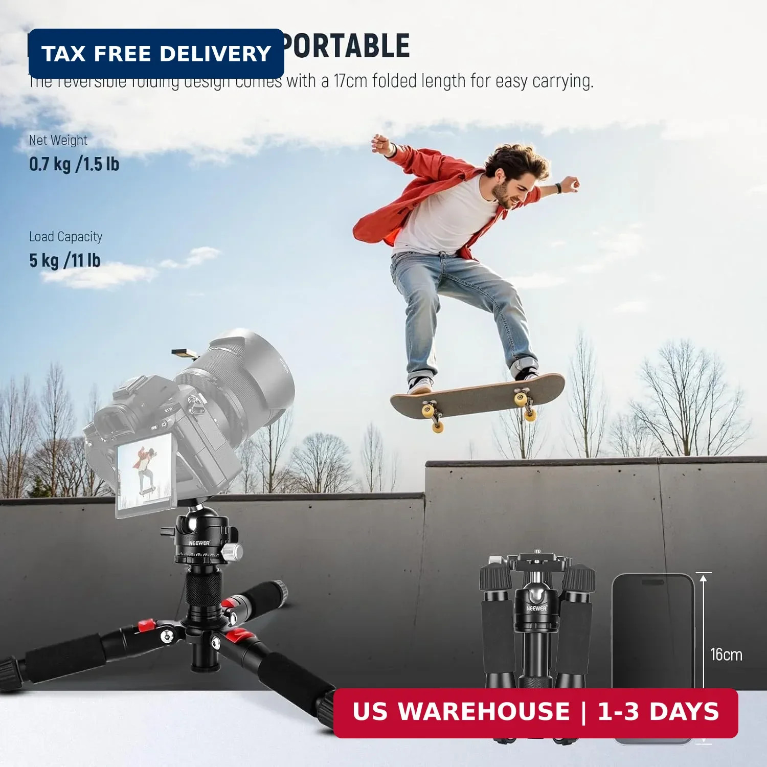 NEEWER Portable Travel Mini Tabletop Tripod, Aluminum Alloy 20”/ 50cm Desktop D