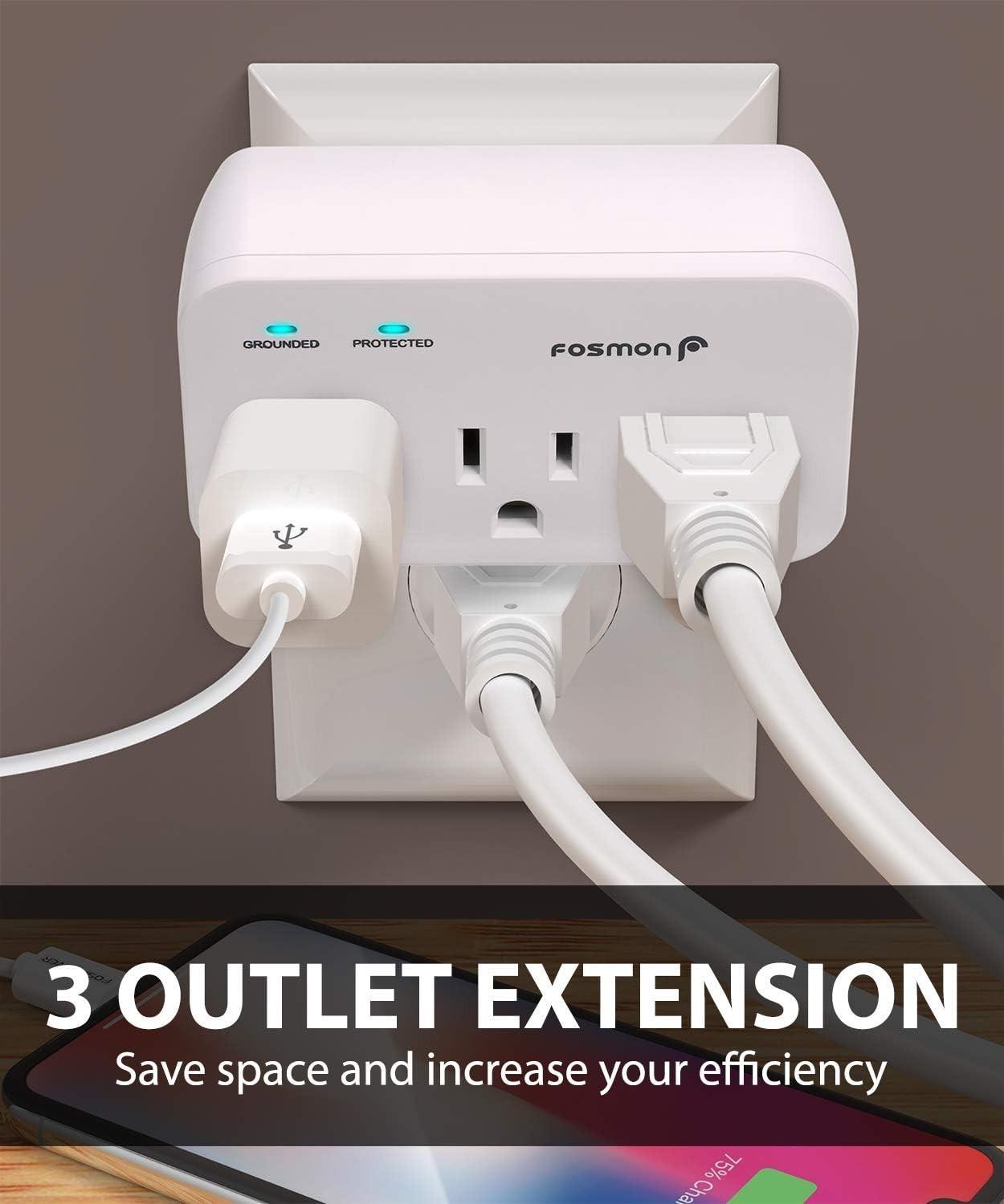 Refrigerator Surge Protector 3 Outlets Heavy Duty 1200J 1875W Dual Pack