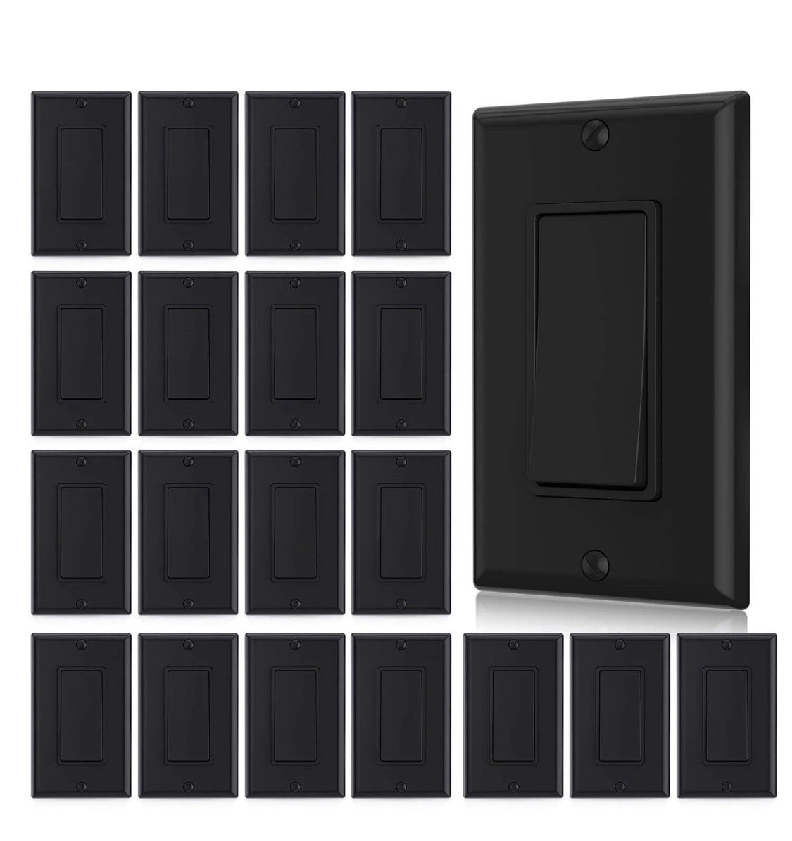 20 pack Single Pole Rocker Decora Light Switch 15 Amp Self-grounding black
