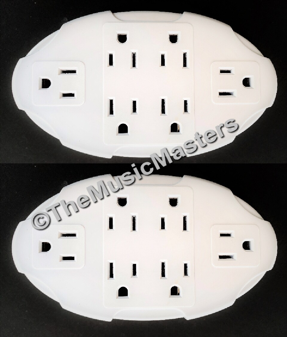 (2) 6 Outlet Electrical Socket Adapter Cover Oval 6-Way Wall Plug Power Splitter