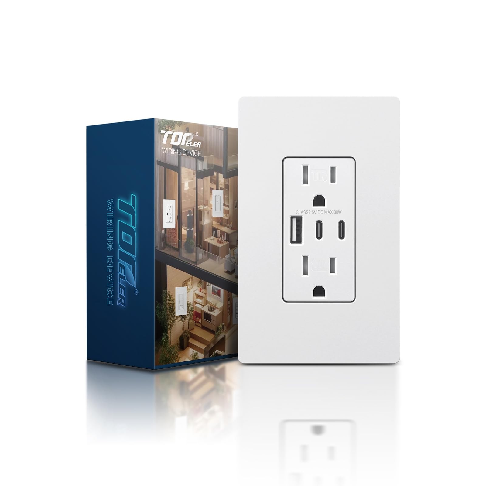 USB Wall Outlets 3Port USB C Receptacles 30W 6.0A 15 Amp TamperResistant