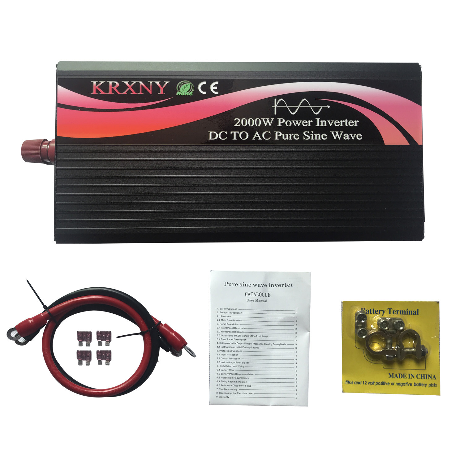 1000W 2000W Pure Sine Wave Power Inverter 12V/24V/48V DC to 120V AC US Stock