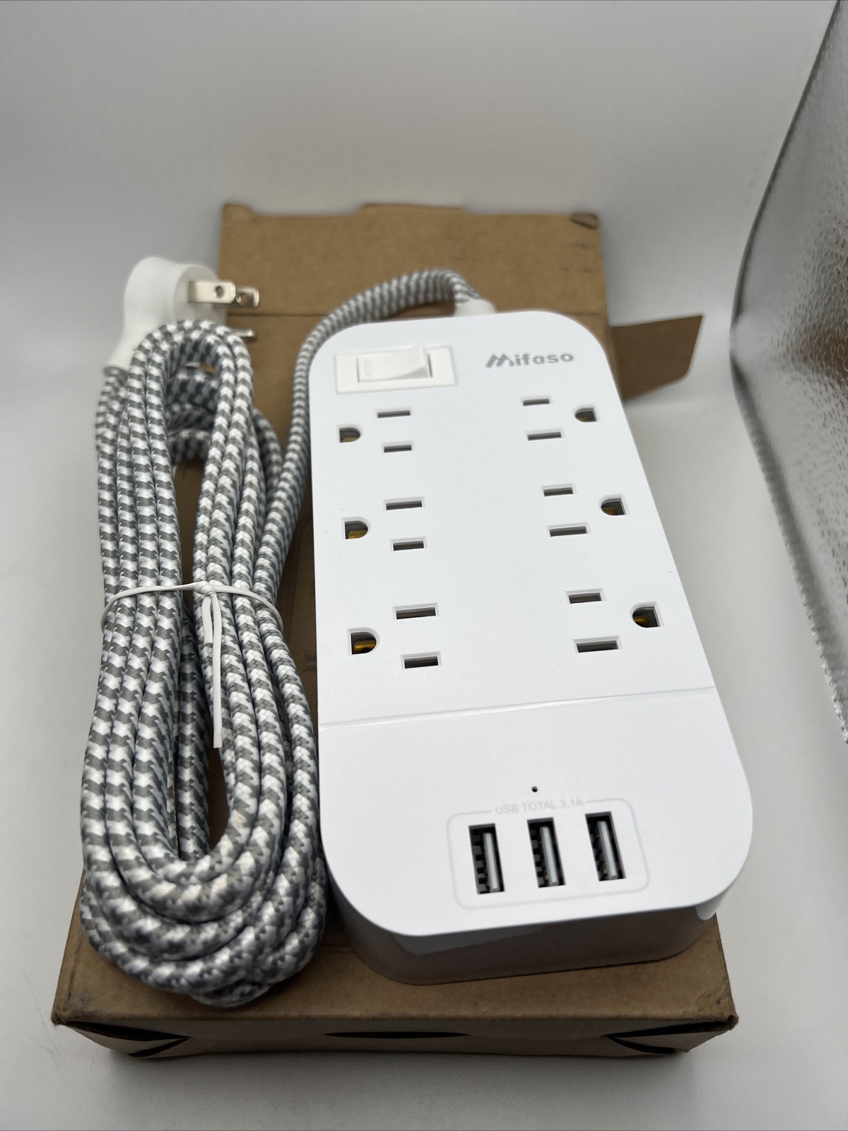 Mifaso Flat Power Strip 10 FT Plug Extension Cord 6 Outlets 3 USB Ports MFS6003