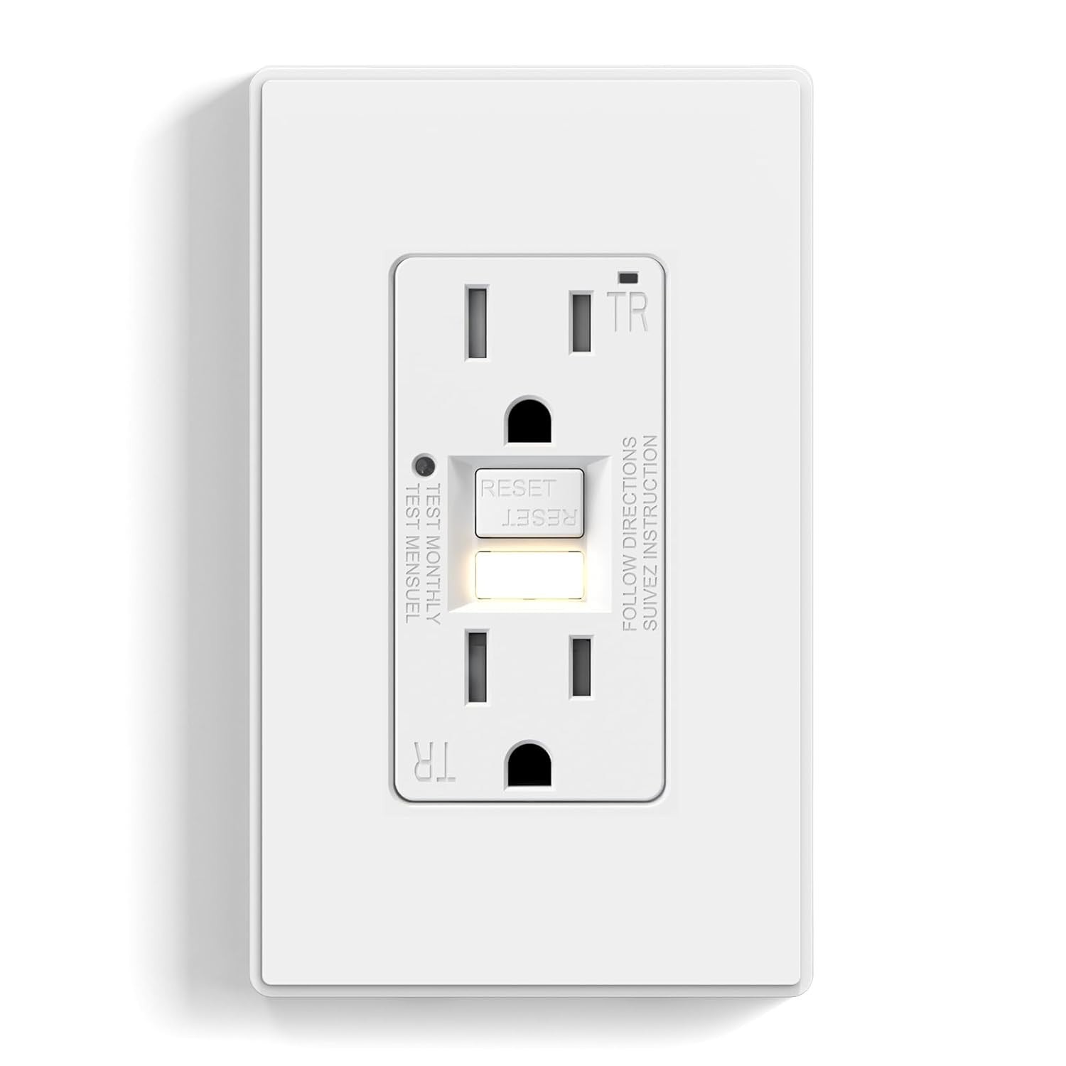 Matte White 15 Amp GFCI Outlet with Built-In Night Light – Certified Safety